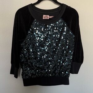 Juicy Couture Black Velour Blue Sequins Sweatshirt 
Sweater Size Small Y2K
